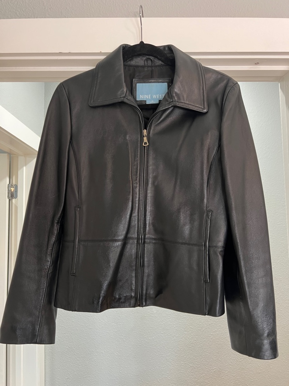 Nine West Black Smooth Leather Zip Jacket